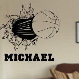 Basketball Bursting Through Wall Vinyl Wall Decal..