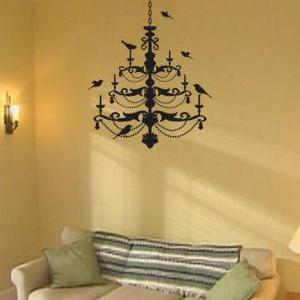 Crystal Chandelier With Birds Wall Decal Sticker