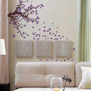 Autumn Tree Branch With Falling Leaves Decal..