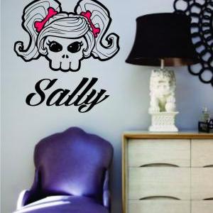 Custom Girl Skull With Name Wall Vinyl Decal..