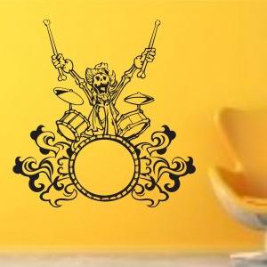 Skeleton Playing Drums Design Decal Sticker Wall..