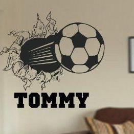 Soccerball Bursting Through Wall Vinyl Wall Decal..
