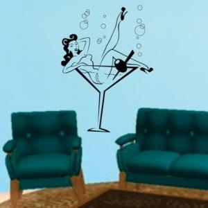 Rockabilly Martini Glass Pin Up Girl Wall Vinyl..