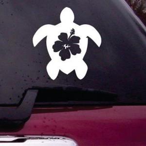 Turtle and Hibiscus Decal Sticker V..