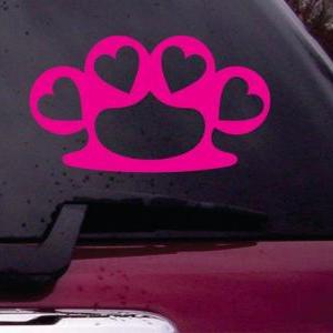Brass Knuckles With Hearts Decal Sticker Vinyl..