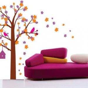 Autumn Tree With Bird House And Birds - Kids Baby..