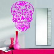 Pink Sugarskull Wall Vinyl Decal Sticker Sticker Sugar Skull