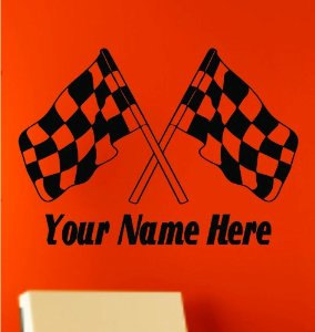 Custom Racing Flags with Name Decal Sticker Wall Art Graphic Race Room Kid Nursery Race Motorcycle
