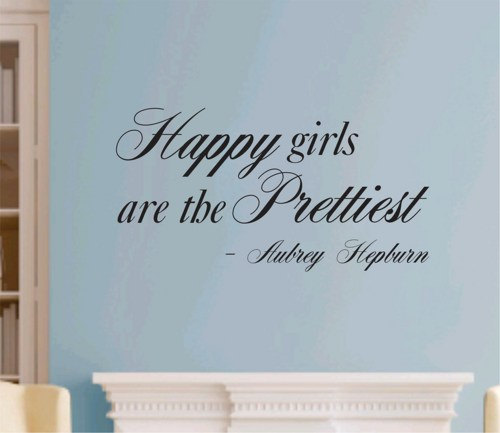 Wall Decal Quotes - Happy Girls Are The Prettiest Quote Wall Decal Sticker Aubrey Hepburn Teen Love Girl Room Decor Words Tattoo