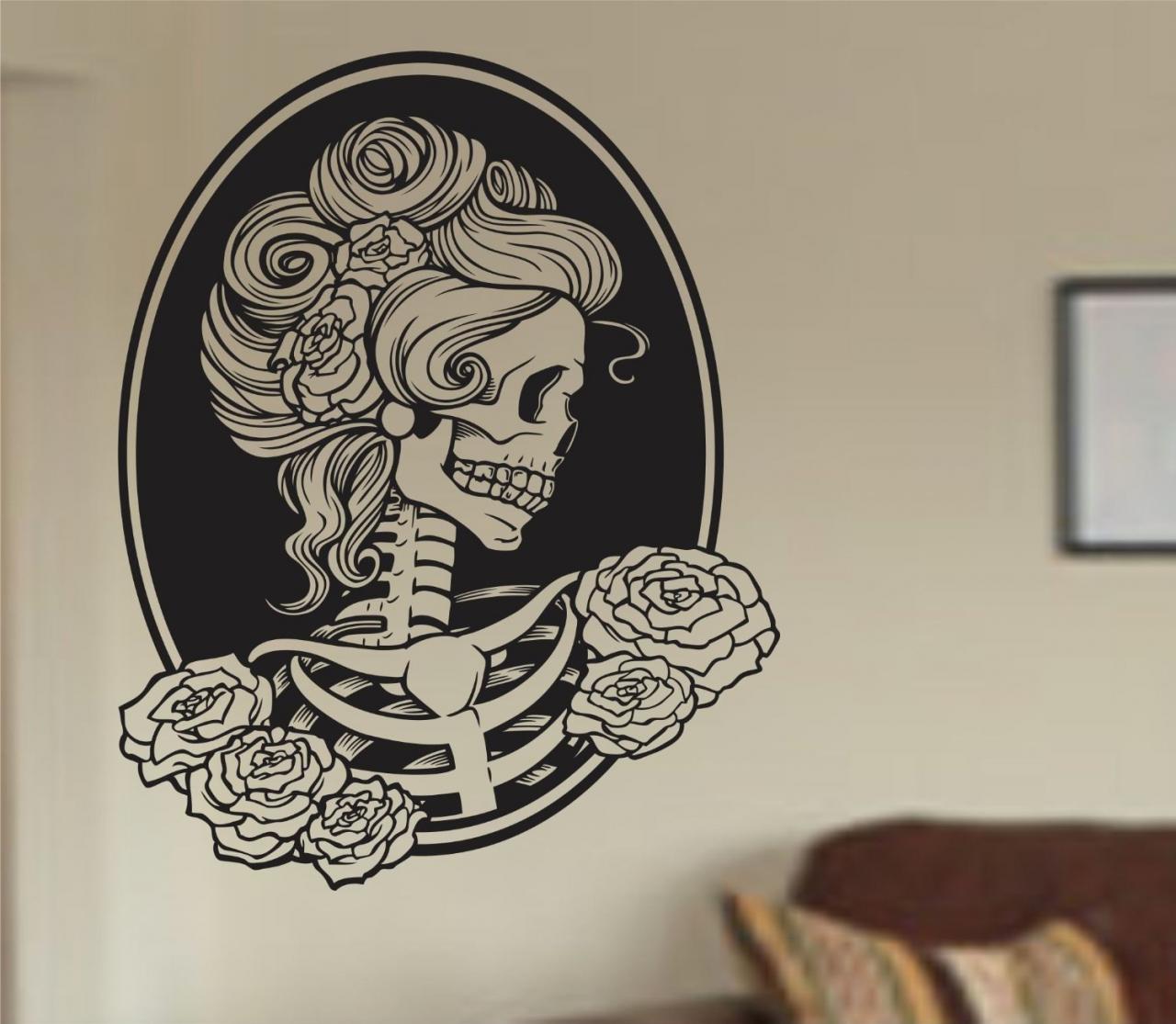 Extra Large Victorian Woman Skull Wall Vinyl Decal Sticker Art Graphic Sticker Sugar Skull Sugarskull