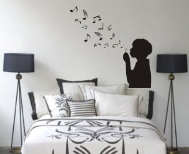 Boy Blowing Music Notes Wall Mural Decal Sticker Music