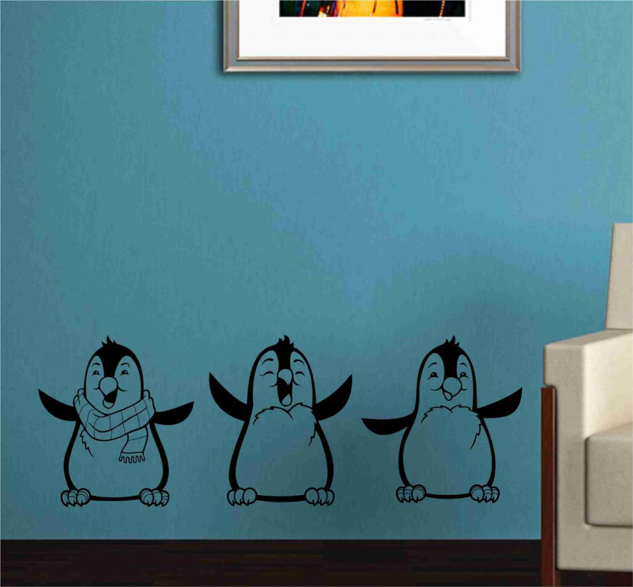 Three Penguins Decal Sticker Vinyl Wall Mural Nursery Modern Kids Decals Stickers