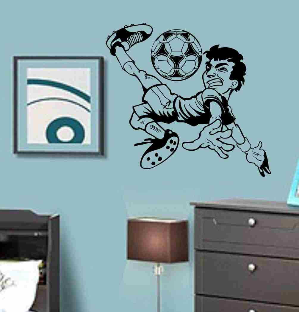 Boy Kicking Soccer Ball Vinyl Decal Sticker Wall Art Graphic Kids Room Sports Nursery