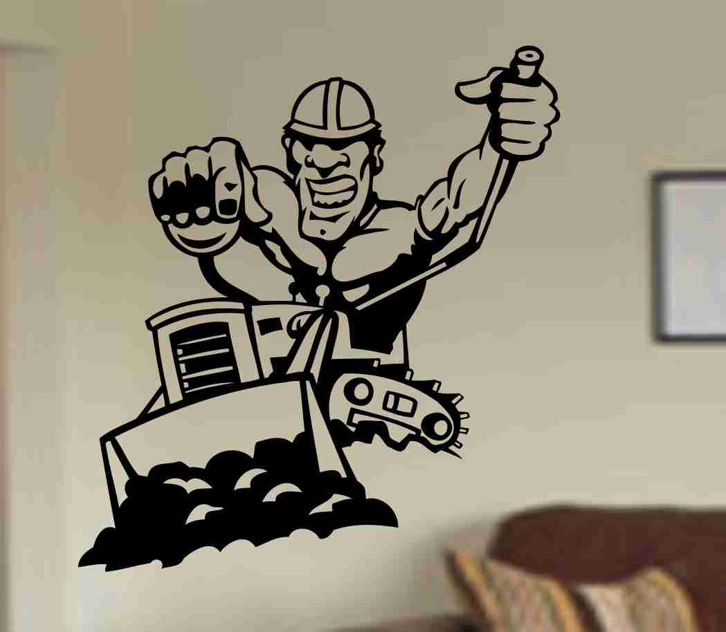 Bulldozer and Construction Worker Decal , Boys Decal, Boys Room, Playroom Decal, Kids Wall Decal Sticker
