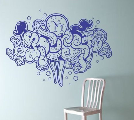 Graffiti Octopus Wall Vinyl Decal Sticker Decals Nautical Ocean