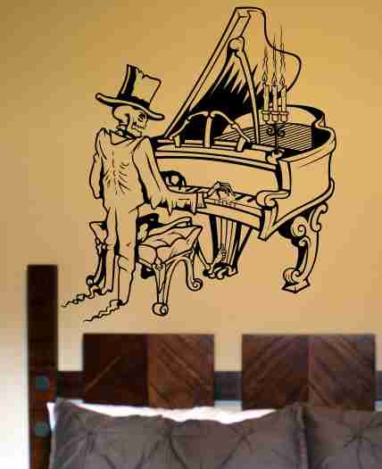 Skeleton Version 102 Playing Piano Wall Vinyl Decal Sticker Art Graphic Sticker Sugar Skull