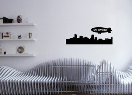 Baltimore City Skyline With Blimp Decal Sticker Wall