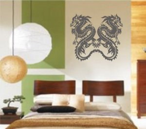Twin Tribal Dragons Dragon Decal Sticker Wall Art Graphic