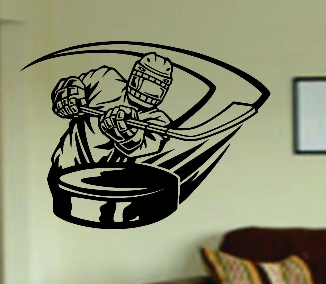 Ice Hockey Player Shooting Puck Vinyl Wall Decal Sticker Art Sports Kid Children