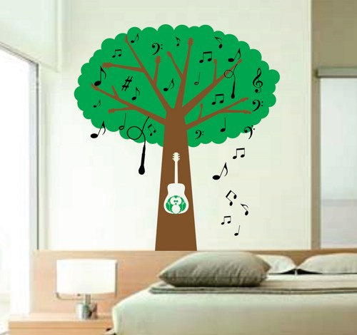 Musical Tree with Guitar Handle Branches - Music Notes - Microphone and Owl Kids Baby Wall Vinyl Decal BIG BIG BIG art graphic