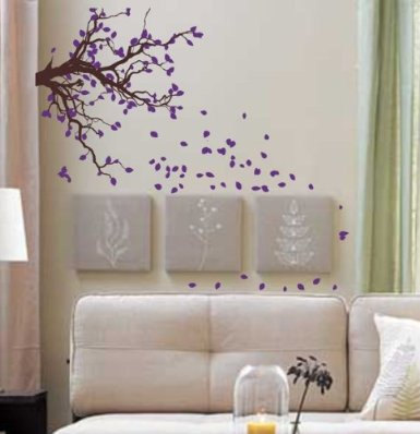 Autumn Tree Branch with Falling Leaves Wall Decal Sticker
