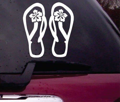 Flip Flops With Hibiscus Decal Sticker Vinyl Decal Sticker Art Graphic Stickers Laptop Car Window