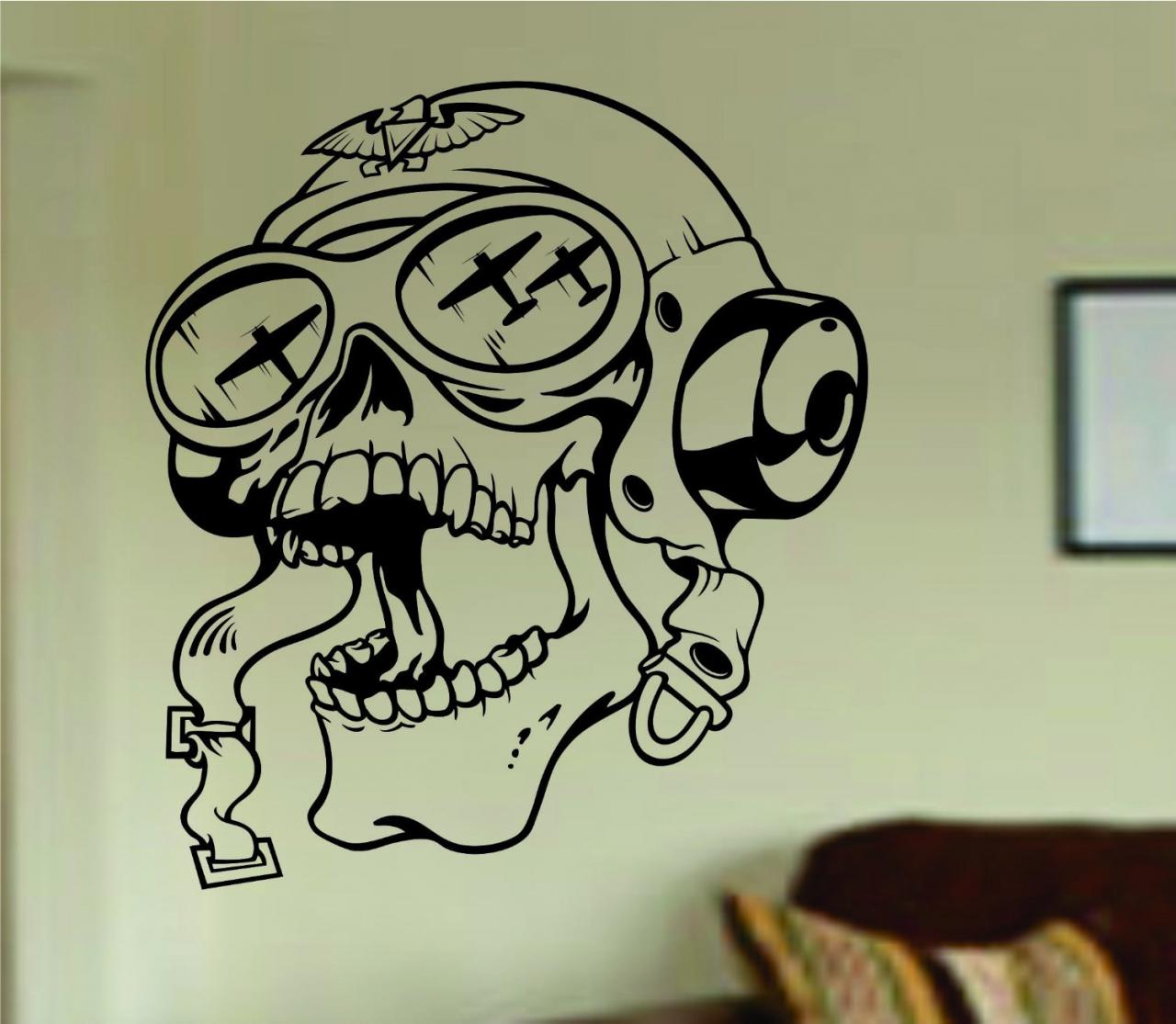 Pilot Skull Wall Vinyl Decal Sticker Art Graphic Sticker Sugar Skull Sugarskull Airplane Fighter Pilot War Version 102