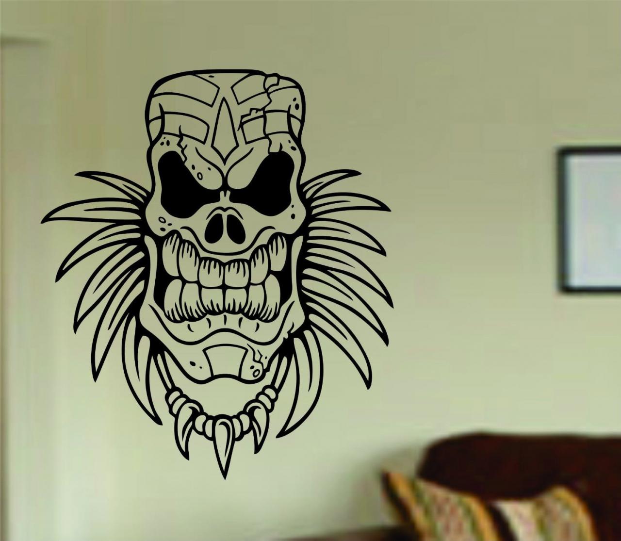 Tiki Skull Decal Sticker Wall Mural Art Graphic Vintage Baby Nursery Office Room Boy Girl Central Eastern Polynesian Day of the dead