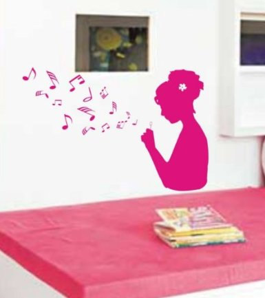Girl Blowing Music Notes Wall Mural Decal Sticker Music
