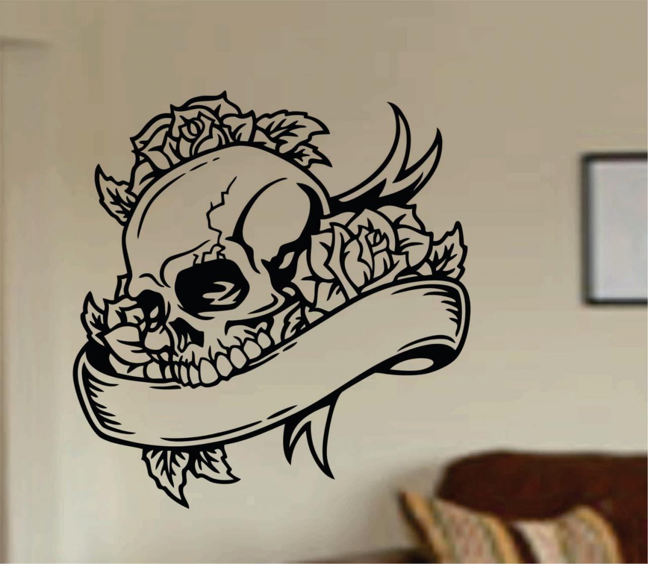 Tattoo Skull With Banner Wall Vinyl Decal Sticker Art Graphic Sticker Sugar Skull Sugarskull Tattooed