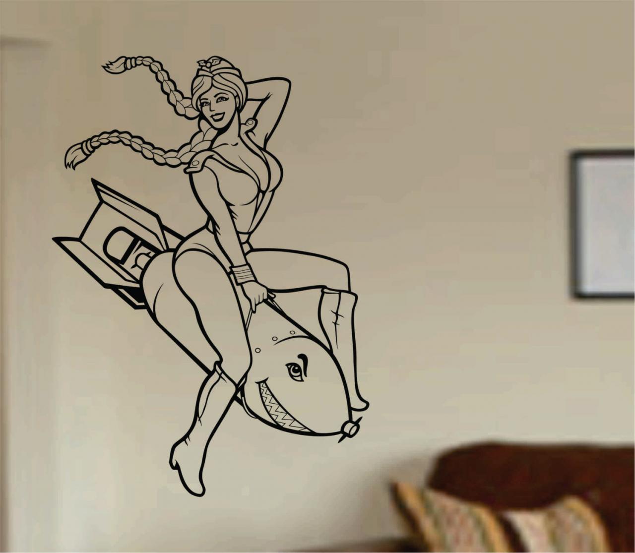 Pin Up Girl on Bomb Wall Vinyl Decal Sticker Art Graphic Stickers Decals