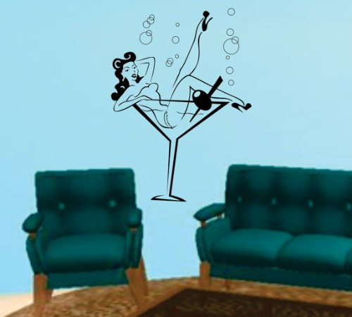 Rockabilly Martini Glass Pin Up Girl Wall Vinyl Decal Sticker Art Graphic Version 102