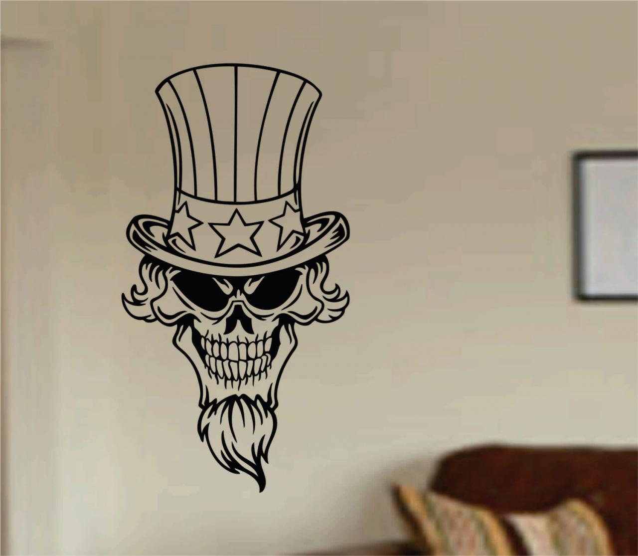 Patriotic Skull Wall Vinyl Decal Sticker Art Graphic Sticker USA 4th of July America Murrica