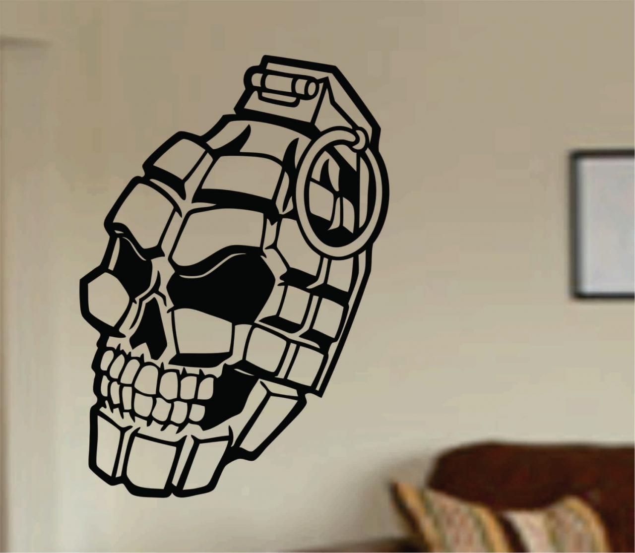 Grenade Skull Decal Sticker Wall Vinyl Kids Army Marines Weapon War Funny