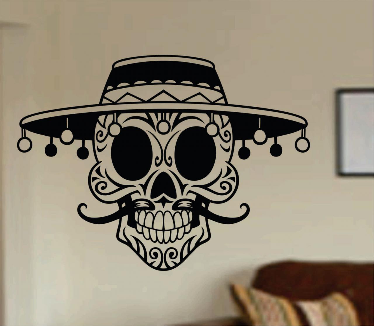 Mustache Day Of The Dead Skull Wall Vinyl Decal Sticker Art Graphic Sticker Sugar Skull Sugarskull