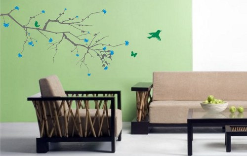 Big Cherry Blossom Branch with Birds Sticker Wall Decal Elegant Nature Tree