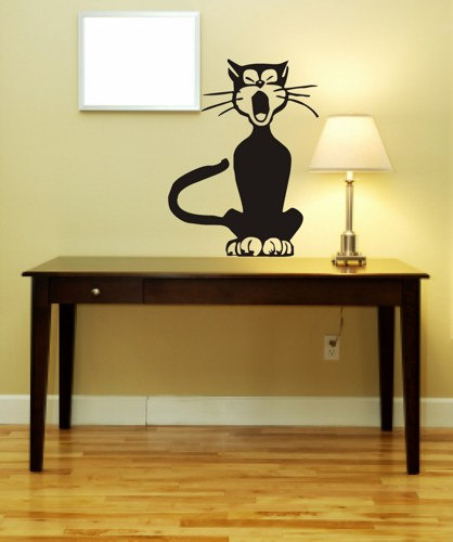 Cute Yawning Cat Decal Sticker Kitty Home Decor Wall Mural