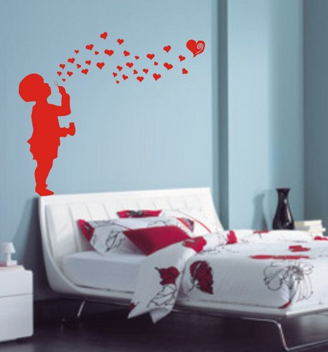 Kid Blowing Hearts Wall Decal Sticker Bubbles Boy Girl Love Nursery Baby Room Teen