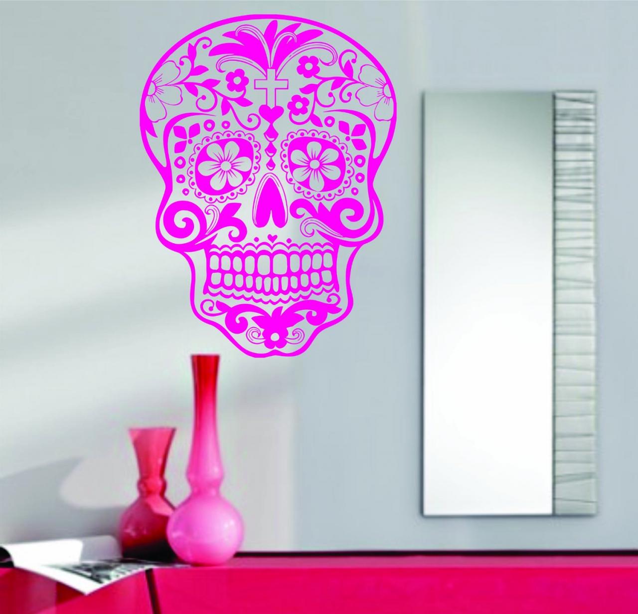 Pink Sugarskull Wall Vinyl Decal Sticker Sticker Sugar Skull