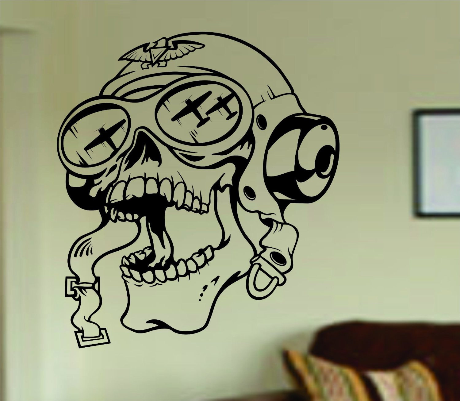 Pilot Skull Wall Vinyl Decal Sticker Art Graphic Sticker Sugar Skull Sugarskull Airplane Fighter Pil On Luulla